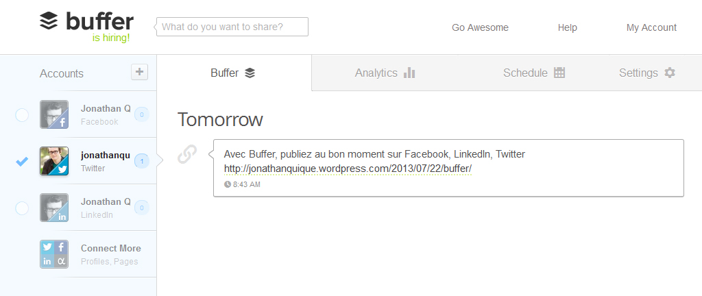 Un tweet planifié dans Buffer