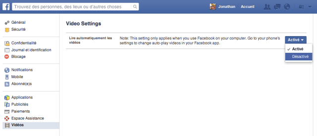 Désactiver la lecture automatique des vidéos sur Facebook
